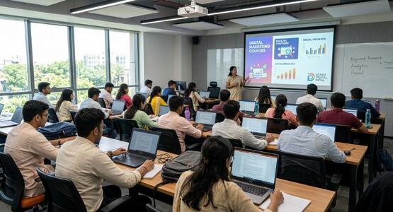 Students attending a digital marketing course in a