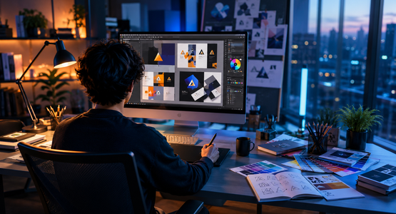 Student developing creative skills and portfolio f