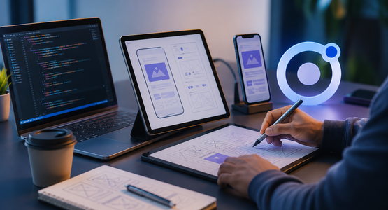 Student learning Ionic app design concepts for mob