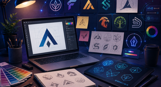 Student learning professional logo design on graph