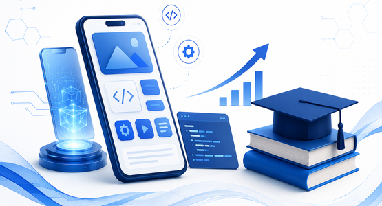 Students learning mobile app development skills in